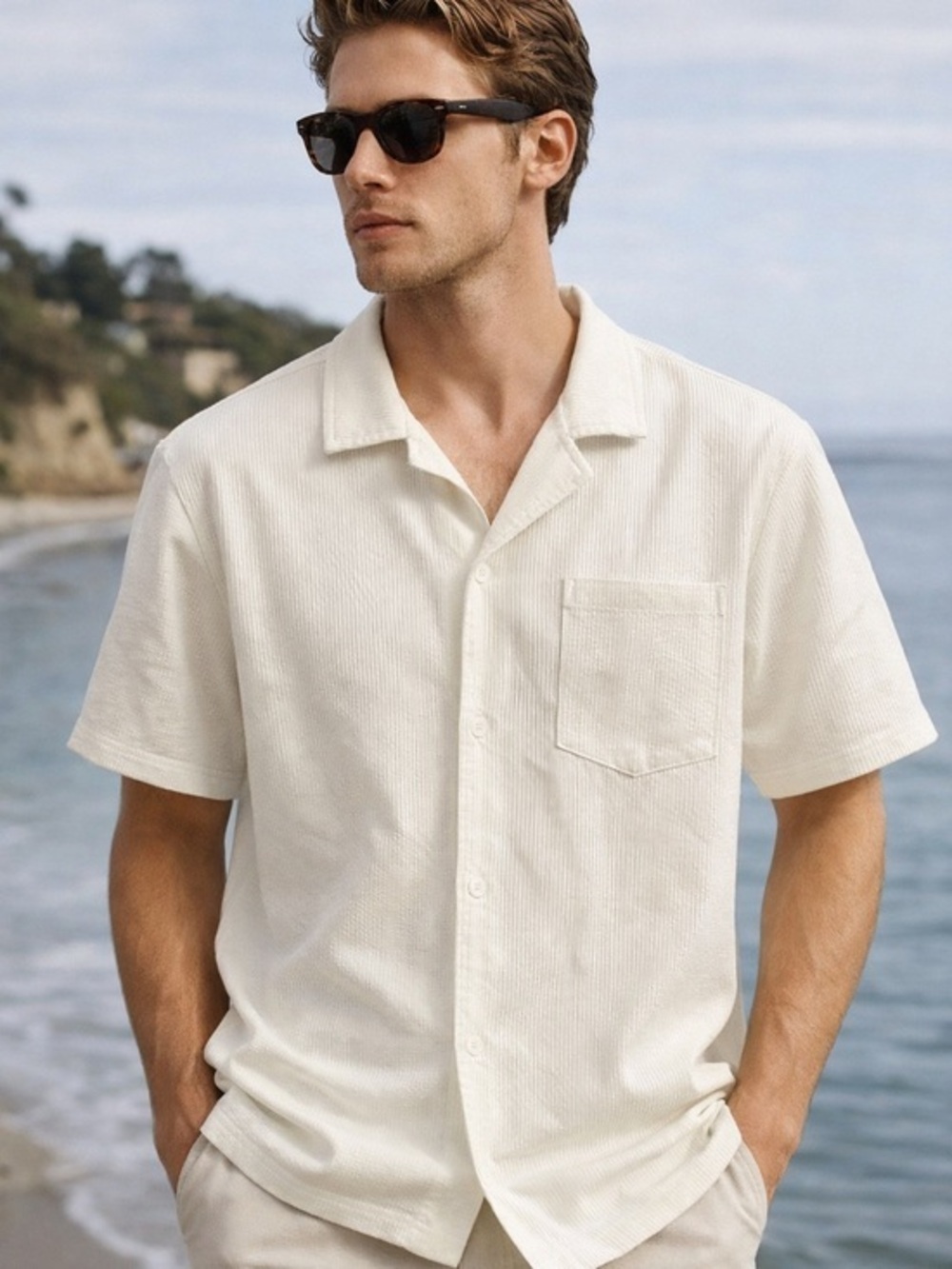 Beige textured shirt | Old money aesthetic | Minimal summer fit